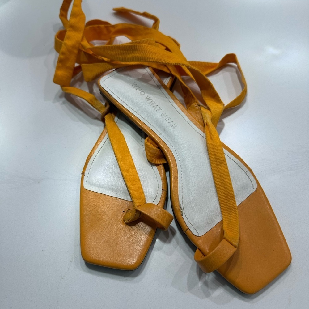 Who What Wear Orange and White Sandals with Square-Toe‎ Design